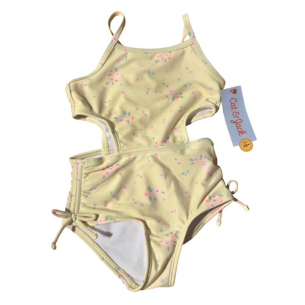 Cat & Jack Girls Floral One‎ Piece Swimsuit Yellow Size 2T Toddler Cute